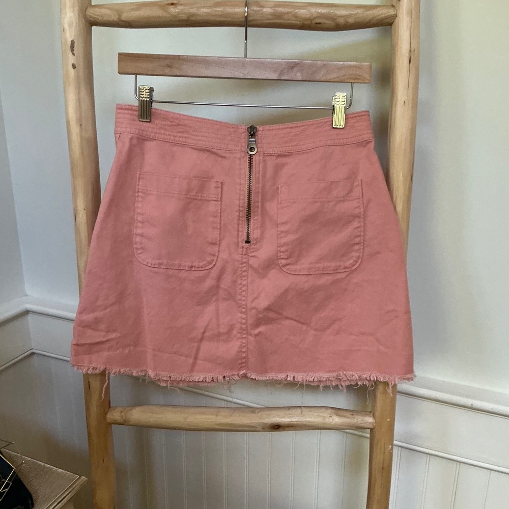 Madewell Pink High Waist Denim Mini Skirt Raw Hem‎ Frayed Rose Size 4 Back Zip